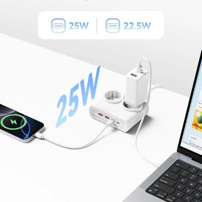 5. Orico PDC25 25W 6in1 Power Strip 2x AC + 2x USB-A + 2x USB-C - White
