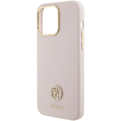 6. Guess Silicone Logo Strass 4G Case for iPhone 15 Pro Max - Pink