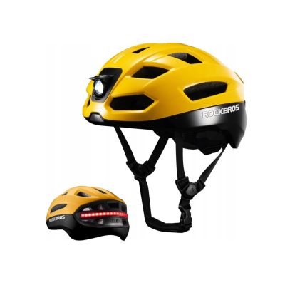 Rockbros bicycle helmet with lights yellow