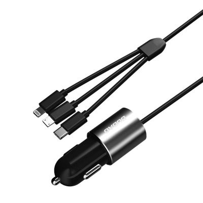 8. Dudao 3in1 USB car charger 3,4 A built-in cable Lightning / USB Type C / micro USB black (R5ProN black)
