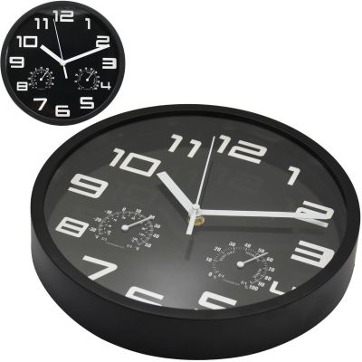 6. 25CM WALL CLOCK WITH THERMOMETER, BLACK