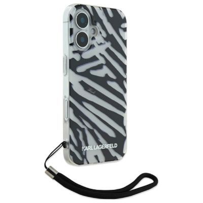 3. Karl Lagerfeld IML Zebra Pattern & Cord iPhone 16 Case - Black