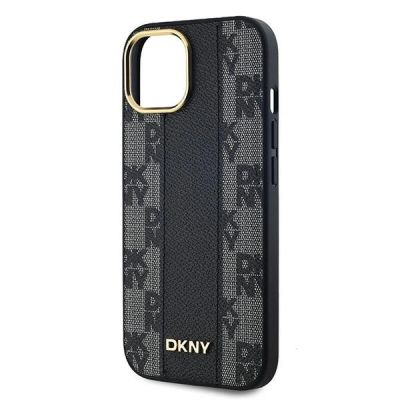 9. DKNY Leather Checkered Mono Pattern MagSafe Case for iPhone 15/14/13 - Black