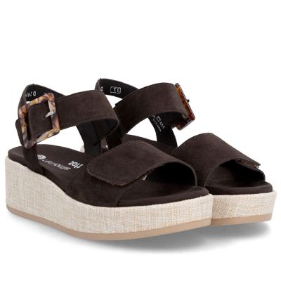 4. Women's brown leather wedge sandals Remonte by Rieker D1N54-25
