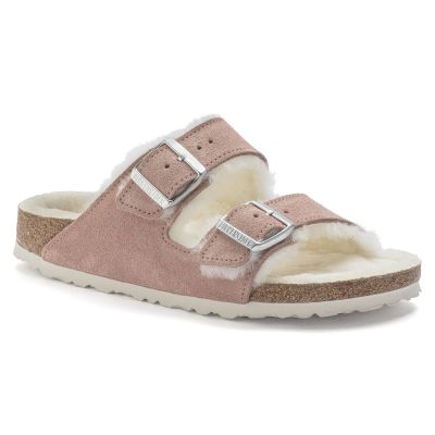 5. Birkenstock Arizona Suede Leather Shearling Pink Clay LAF Narrow Insulated Slides (1023258)