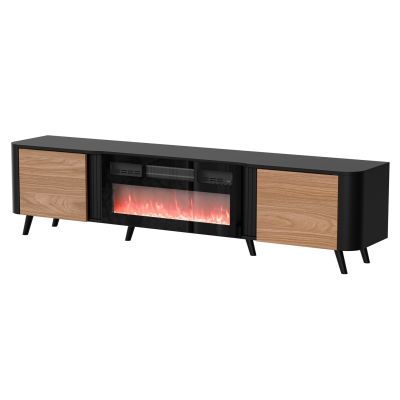 VOLARE TV cabinet 200x39x49 black/walnut + fireplace