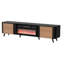 VOLARE TV cabinet 200x39x49 black/walnut + fireplace