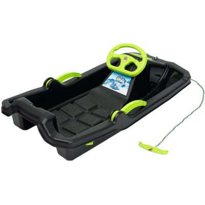 7. PLASTIC SLED WITH BRAKE AND HANDLEBAR ADAŚ 84x43x25CM BLACK WITH GREEN