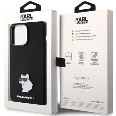 8. Karl Lagerfeld Silicone Choupette Metal Pin case for iPhone 15 Pro Max - black
