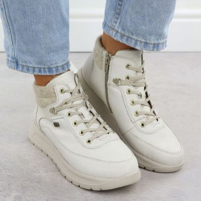 7. Women's leather waterproof boots cream Remonte Rieker D2V71-80
