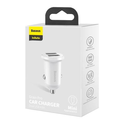 5. Baseus Grain Pro car charger 2x USB 4.8 A white (CCALLP-02)