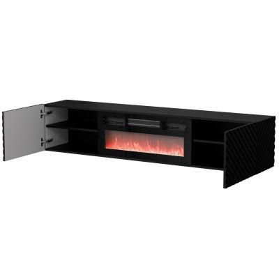 2. LARA TV cabinet 183x35x37 black matt + black fireplace