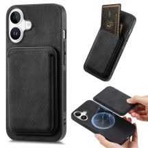 Synthetic Leather iPhone 17 Case with Detachable MagSafe Compatible Card Holder - Black