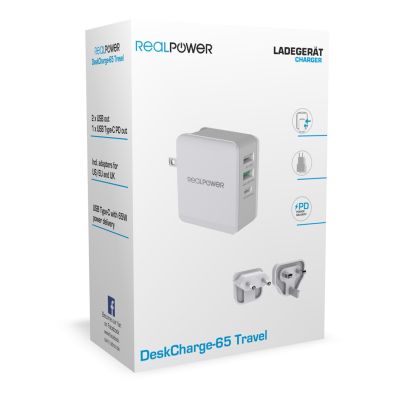 3. RealPower DeskCharge-65 Travel Universal Gray AC Internal