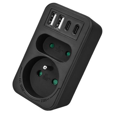 12. MACLEAN POWER SOCKET X2 + 4XUSB, SPLITTER WITH 2 SOCKETS, 2XUSB A, 2XUSB C PD 20W, 1X16A + 1X6A MCE249 F/B