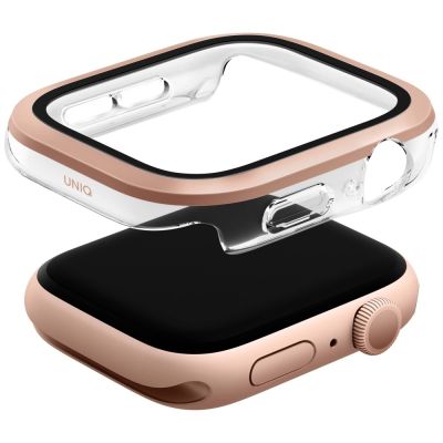 2. Uniq Voute Tempered Glass Case for Apple Watch 10 46mm - Rose Gold