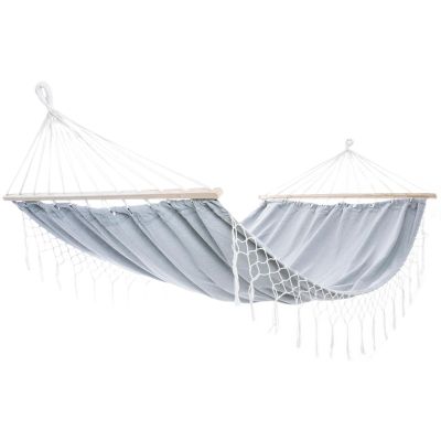 11. GARDEN HAMMOCK FOR 2 PEOPLE 200X150CM WITH SPREADER BAR AND FRINGE MIAMI GRAY