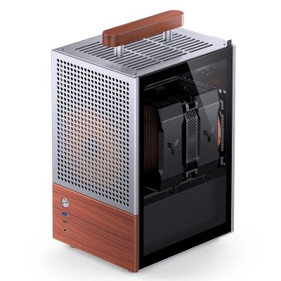 25. Jonsbo T6 Mini-Tower PC Case, Mini-ITX, Tempered Glass, Wood - Silver