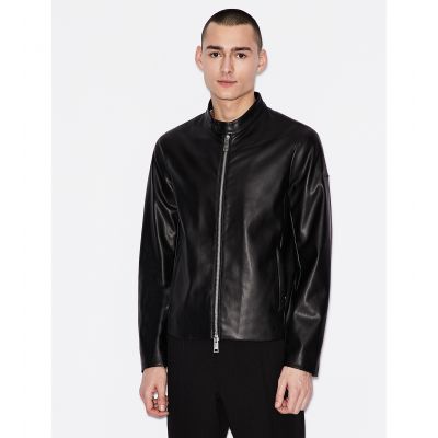 3. Armani Exchange Men's Stand-Up Collar Leather Jacket (8NZB08-ZNAAZ-1200)