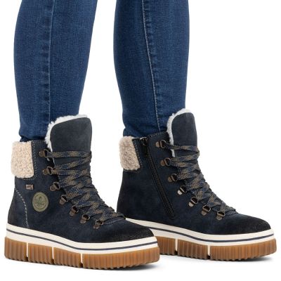 8. Rieker Y6347-14 Navy Blue Waterproof Leather Women's Ankle Boots