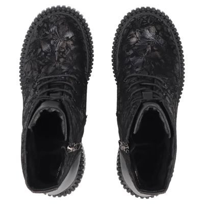 5. Women's leather ankle boots with a floral pattern, black Filippo DBT8072/26