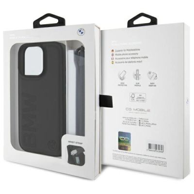 7. BMW Signature Leather Wordmark Cord Case for iPhone 16 Pro Max - Black