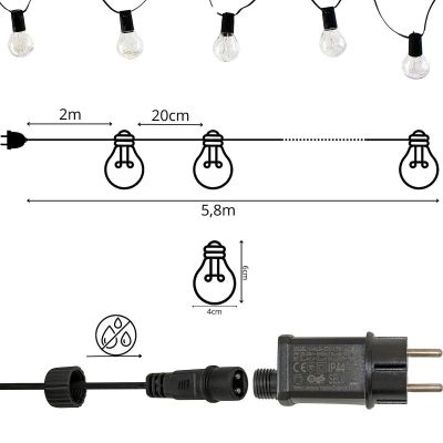 7. PARTY LIGHT OUTDOOR GARLAND 20 BULBS 100LED 5.8M 230V