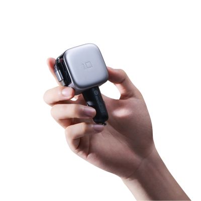 9. Cuktech CC903P 100W Car Charger with Display and 70cm Retractable USB-C Cable - Gray