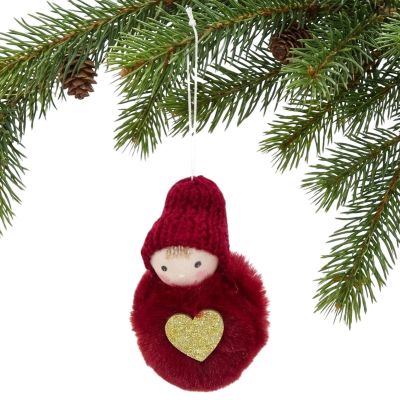 10. DECORATIVE DOLL WITH A HEART 8 CM IN A HAT AND RED FUR