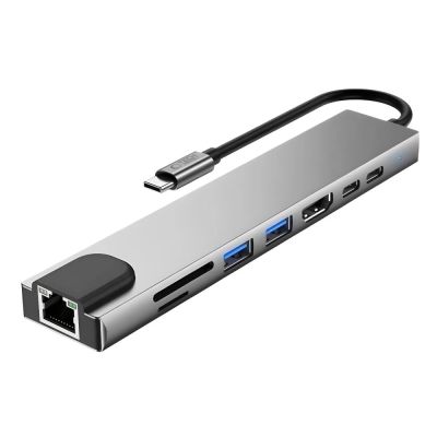 2. Tech-Protect HB09 USB hub 8in1 TYPE-C + USB-A 3.0 + USB-C 3.0 + HDMI 4K 60HZ + SD/TF + PD100W + RJ45 1000 MB/S - gray