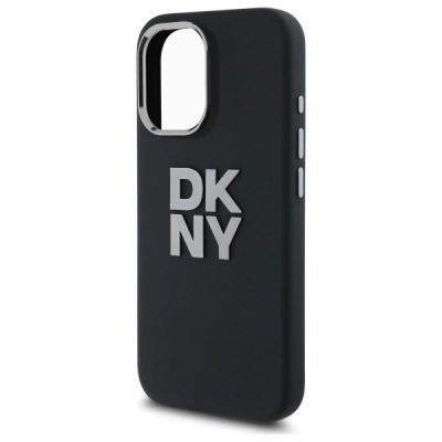 4. DKNY Liquid Silicone Metal Logo iPhone 16 Case - Black