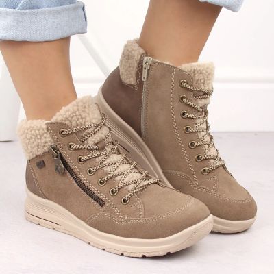 39. Beige waterproof leather ankle boots for women – Rieker L7701-24