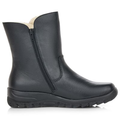 2. Rieker Z7172-00 Waterproof Leather Women's Comfortable Black Ankle Boots
