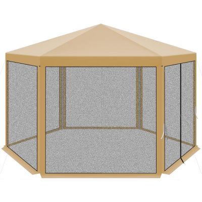 11. HEXAGONAL GARDEN PAVILION 2x2x2x2.5M WITH MOSQUITO NET BEIGE