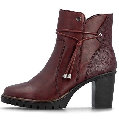 9. Women's leather ankle boots with high heels, burgundy, Rieker Y2567-35