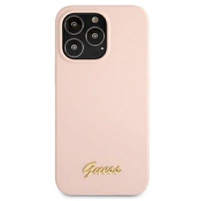 4. Guess GUHMP13XLSLMGLP iPhone 13 Pro Max 6.7" light pink/light pink hardcase Silicone Script Gold Logo Magsafe