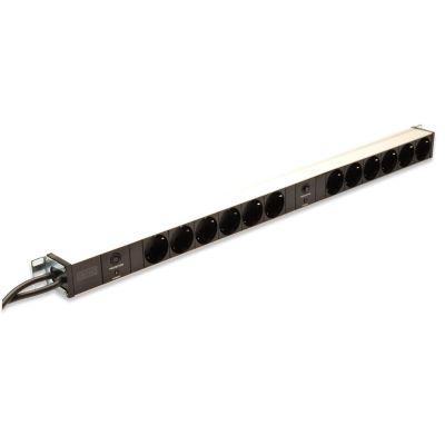 3. Vertical PDU power strip, 12x Schuko sockets, 2x (2m, Unischuko plug, 16A, overload protection)