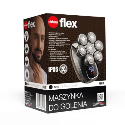 10. ELDOM G61 5W 7-BLADE SHAVING RAZOR, 60 MIN. RUN TIME + TRIMMER + HAIRDRYER ATTACHMENTS IPX6