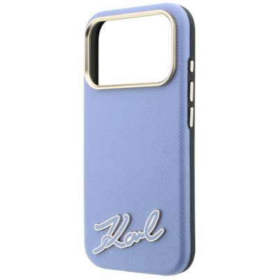 6. Karl Lagerfeld Grained with Resin Signature Logo MagSafe Case for iPhone 18 Pro / 17 Pro - Light Blue