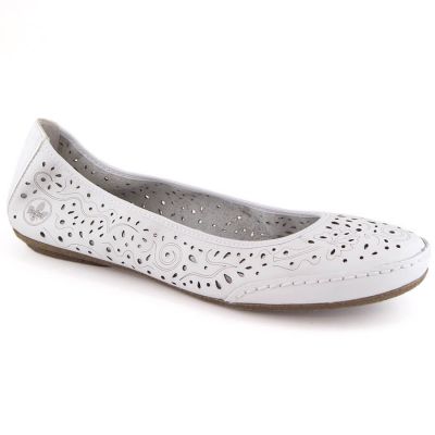 22. Rieker W RKR649 comfortable leather openwork shoes, white