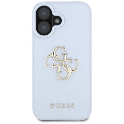 3. Guess Grained Big 4G Logo Small Classic Logo case for iPhone 16 - blue