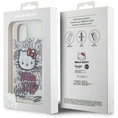 8. Hello Kitty IML Kitty On Bricks Graffiti case for iPhone 15 - white