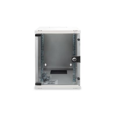 23. Wall-mounted network cabinet 10" 9U rack 312x300, glass door, gray, undivided, assembled, 30kg