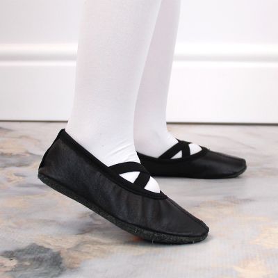 8. Jr Nazo Black Leather Dance Ballet Shoes with Elastic Bands