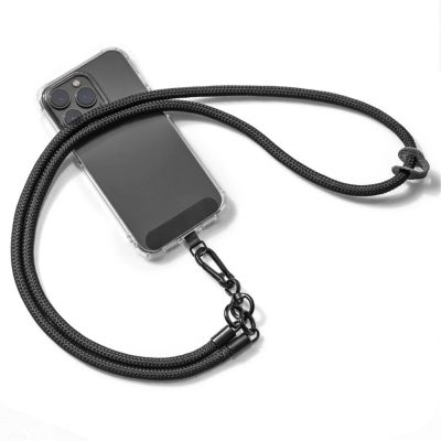 Neck and shoulder phone lanyard 120 cm with metal buckle - black