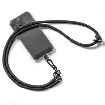 Neck and shoulder phone lanyard 120 cm with metal buckle - black