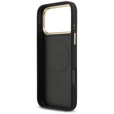 7. Guess 4G Srtass Logo & Big Strap Metal Buttons MagSafe Case for iPhone 17 Pro Max - Black