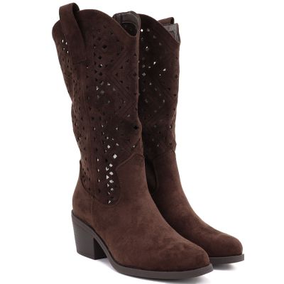 4. Women's openwork cowboy boots chocolate S.Barski HY62-8126