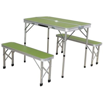 5. FOLDABLE CAMPING TABLE 90x60x70CM AND 2 BENCHES 87x23x39CM GREEN