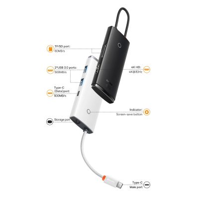 18. Baseus Lite Series multifunctional USB Type C HUB - 2 x USB 3.0 / USB Type C / HDMI 1.4 / SD/TF OTG black (WKQX050001)